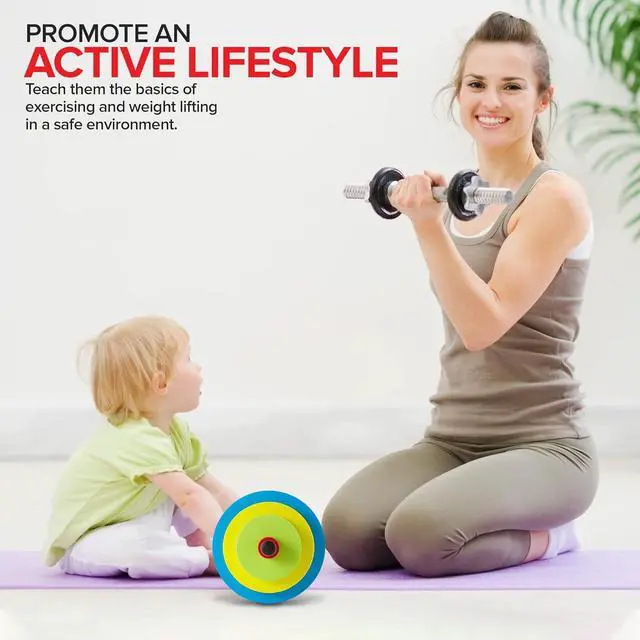 Alt view image 6 of 7 - Modern Innovations Kids Barbell Weight Set, Toy Workout Equipment, Kid Weights for Exercise, Toddler Fun & Fitness (Colorful)