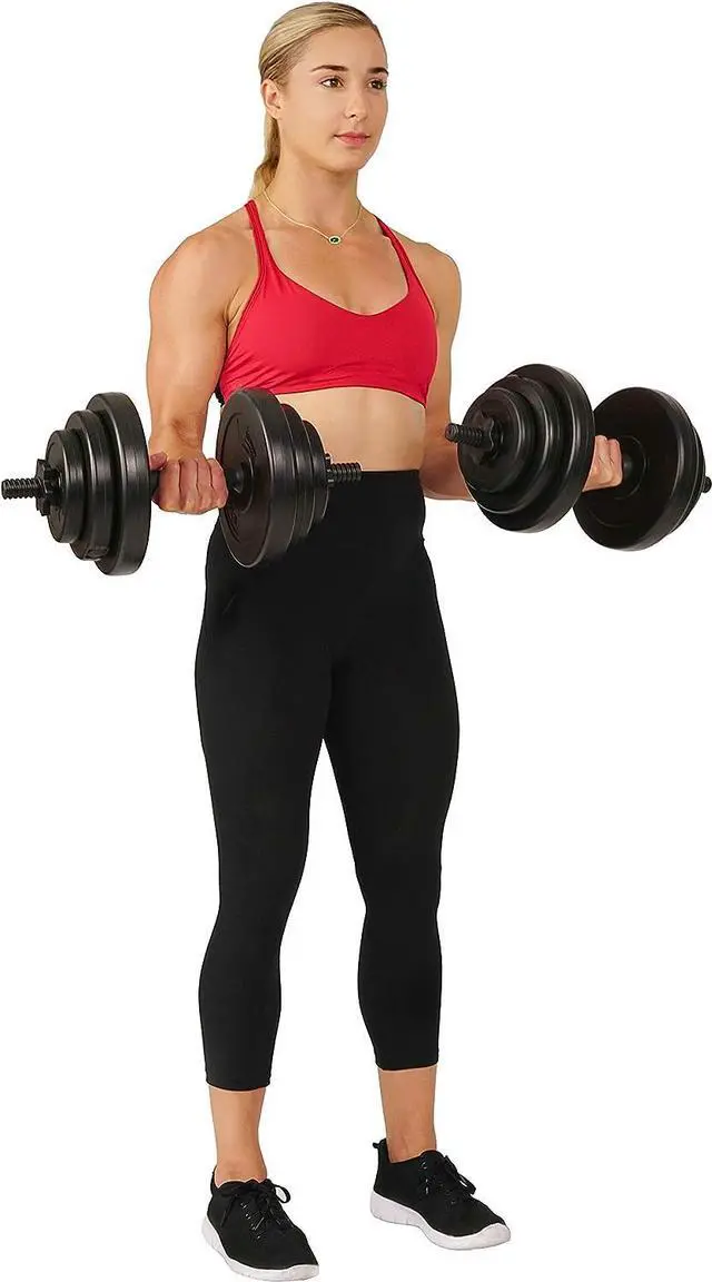 Alt view image 2 of 7 - Sunny Health & Fitness Exercise Vinyl 40 Lb Dumbbell Set Hand Weights for Strength Training, Weight Loss, Workout Bench, Gym Equipment, and Home Workouts