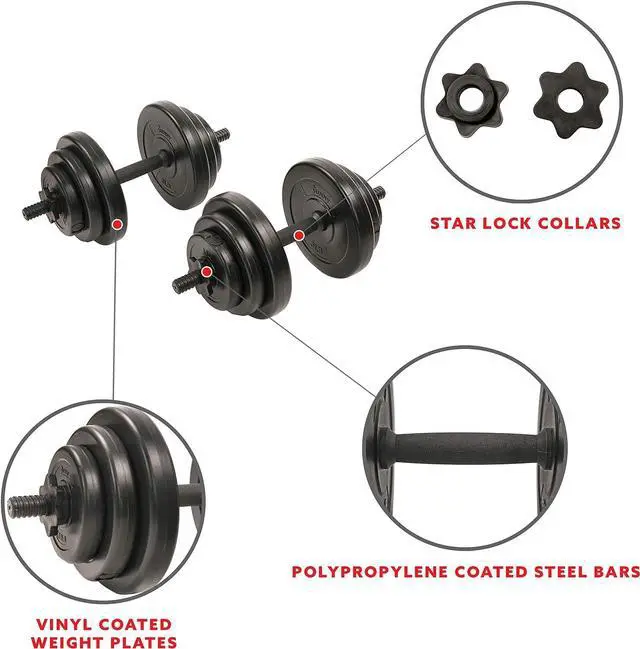 Alt view image 3 of 7 - Sunny Health & Fitness Exercise Vinyl 40 Lb Dumbbell Set Hand Weights for Strength Training, Weight Loss, Workout Bench, Gym Equipment, and Home Workouts