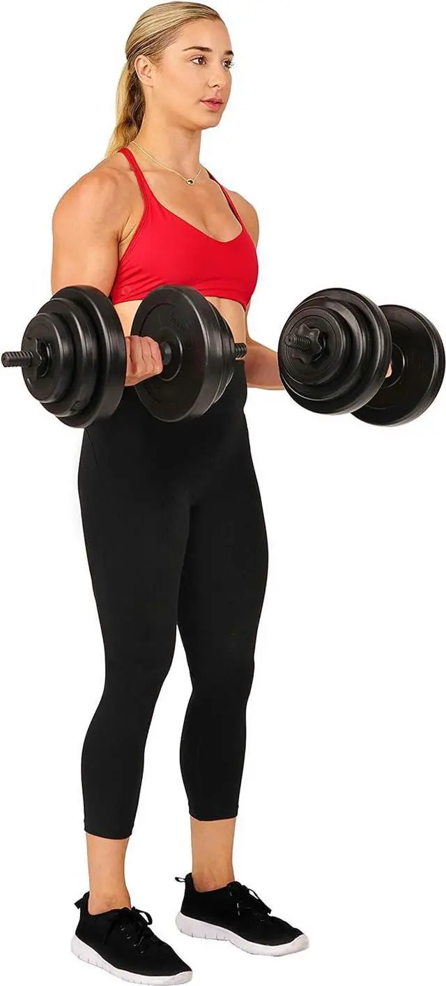 Alt view image 5 of 7 - Sunny Health & Fitness Exercise Vinyl 40 Lb Dumbbell Set Hand Weights for Strength Training, Weight Loss, Workout Bench, Gym Equipment, and Home Workouts