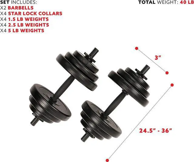 Alt view image 4 of 7 - Sunny Health & Fitness Exercise Vinyl 40 Lb Dumbbell Set Hand Weights for Strength Training, Weight Loss, Workout Bench, Gym Equipment, and Home Workouts