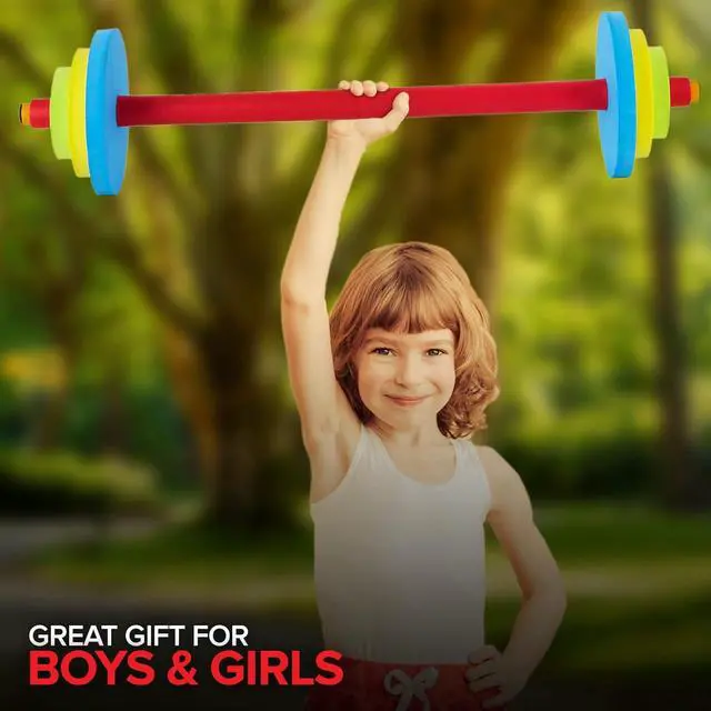 Alt view image 7 of 7 - Modern Innovations Kids Barbell Weight Set, Toy Workout Equipment, Kid Weights for Exercise, Toddler Fun & Fitness (Colorful)