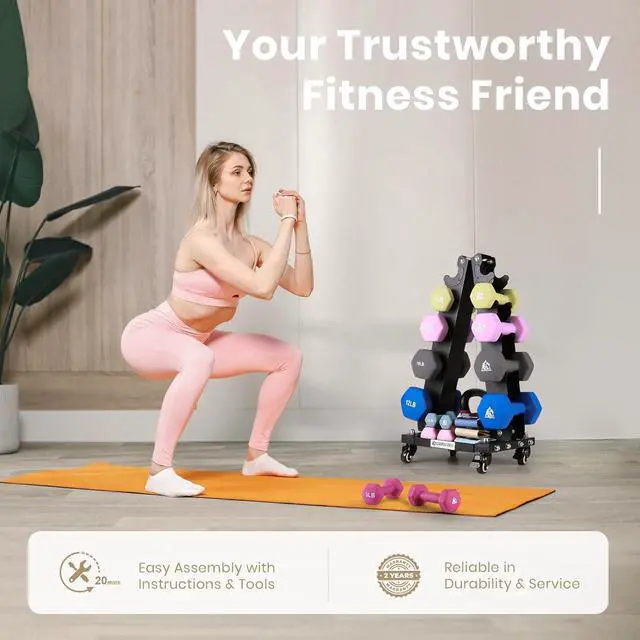 Alt view image 7 of 7 - LIONSCOOL Premium Solid Dumbbell Rack Stand Only, A-Frame Portable Weight Storage Organizer with Optional Tray and Wheels, Perfect for Home Gym Fitness Storage (20LBS-700LBS Weight Capacity Available)