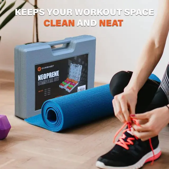 Alt view image 3 of 6 - Gymenist Dumbbell Set With Hard Plastic Case Includes 3 Pairs And A Hard Travel Carry Storage Case