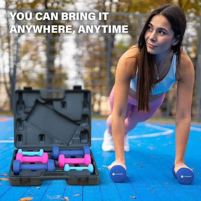 Alt view image 4 of 6 - Gymenist Dumbbell Set With Hard Plastic Case Includes 3 Pairs And A Hard Travel Carry Storage Case