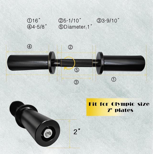 Alt view image 5 of 6 - 16" Olympic Dumbbell Handles, Loadable Dumbbells Bar Sets (150LBS Weight Capacity), Compatible with 2 Standard Plates, 2 Pair of Spring Collars Included