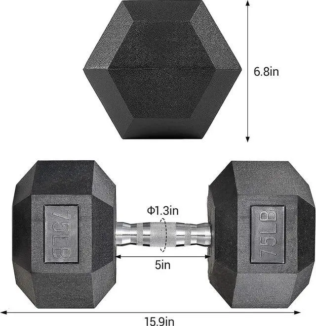 Alt view image 4 of 7 - LIFERUN Dumbbells Rubber Coated Cast Iron Hex Black Dumbbell 40-75lb Free Weights Dumbbell Set