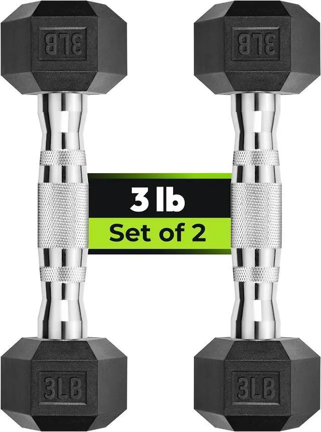 Main image of Hex Dumbbell Set, 3-50 lb Rubber Encased Exercise & Fitness Dumbbells, Weights Dumbbells Set of 2, Hand Weight for Strength Training (Single, Pair, Set)