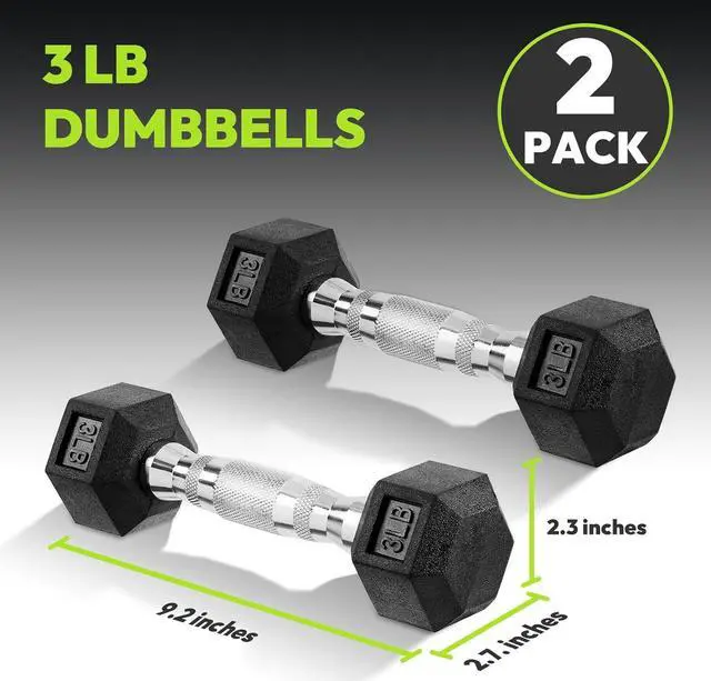 Alt view image 2 of 7 - Hex Dumbbell Set, 3-50 lb Rubber Encased Exercise & Fitness Dumbbells, Weights Dumbbells Set of 2, Hand Weight for Strength Training (Single, Pair, Set)