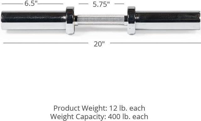 Alt view image 2 of 7 - Titan Fitness Pair 20in Loadable Olympic Dumbbell Bars, 400 LB Capacity Each, Knurled Handles for Home Gym Strength Training