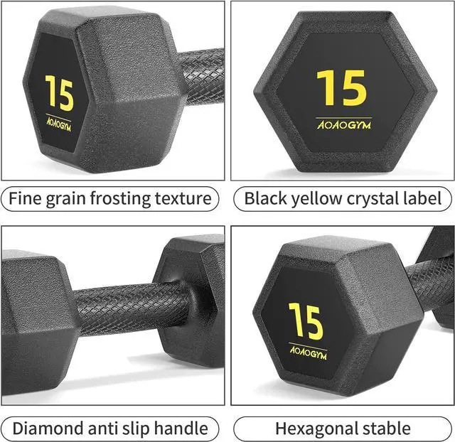 Alt view image 2 of 7 - Hex Dumbbells PVC Encase Coating Free Weight Dumbbell Set for Strength Training, Home Gym Fitness and Full Body Workout