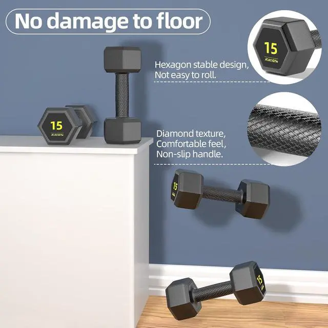 Alt view image 3 of 7 - Hex Dumbbells PVC Encase Coating Free Weight Dumbbell Set for Strength Training, Home Gym Fitness and Full Body Workout