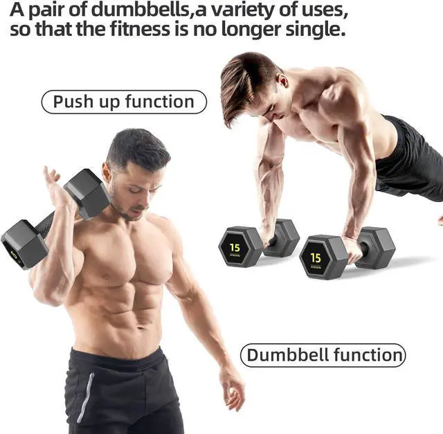 Alt view image 4 of 7 - Hex Dumbbells PVC Encase Coating Free Weight Dumbbell Set for Strength Training, Home Gym Fitness and Full Body Workout