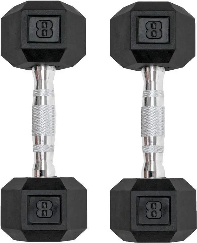 Alt view image 2 of 7 - Dumbbells Set of 2 Hex Rubber Encased Dumbbells, Weights Dumbbells Set with Metal Handle for Exercise and Fitness (8 lb, Pair)