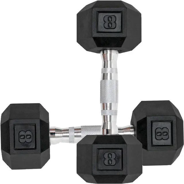 Main image of Dumbbells Set of 2 Hex Rubber Encased Dumbbells, Weights Dumbbells Set with Metal Handle for Exercise and Fitness (8 lb, Pair)