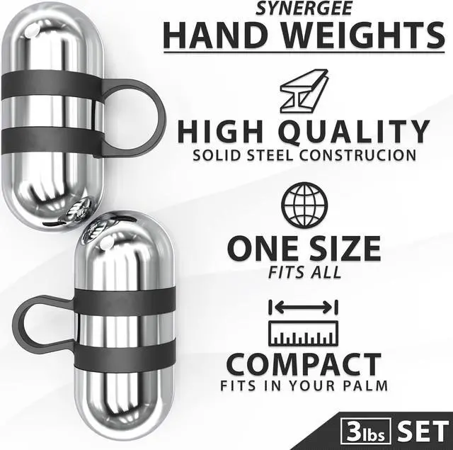 Alt view image 2 of 5 - Synergee Cardio Hand Weights. Steel Hand Weights Dumbbell Set with Anti-Slip Silicone Finger Loop for Workout, Fitness, Training for Men and Women. Sold in Pairs. Available in 1lb, 1.5lb and 2lb Sets