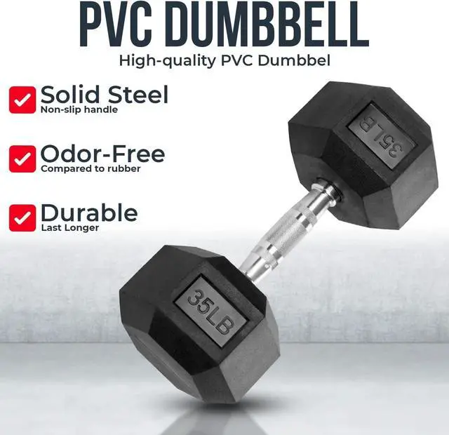 Alt view image 2 of 7 - Hex Dumbbells - Heavy Duty PVC Coated Weights, Chrome-Plated Knurled Handles - Workout, Exercise, Lifting, Body Building Home Gym Training Gear - 3 Lb to 50Lb Options - Sold in Pairs