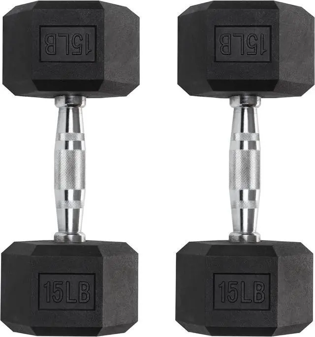 Main image of Hex Dumbbells - Heavy Duty PVC Coated Weights, Chrome-Plated Knurled Handles - Workout, Exercise, Lifting, Body Building Home Gym Training Gear - 3 Lb to 50Lb Options - Sold in Pairs