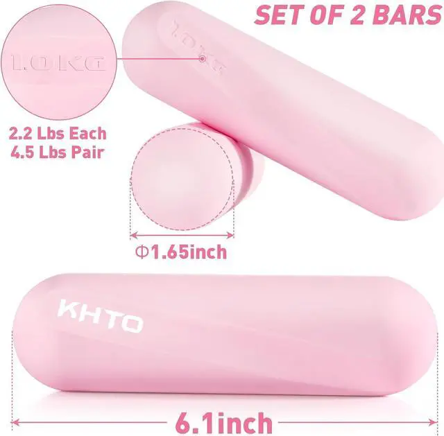 Alt view image 2 of 7 - KHTO Neoprene Dumbbell Weight Bars for Women, Pink (2.2 LB | 4.4 LB Pair), Non-Slip Hex Sides Dumbbell Set for Home Gym Workout, Walking, Yoga, Dance, Barre, Pilates