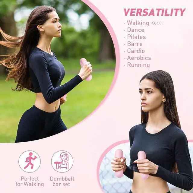 Alt view image 6 of 7 - KHTO Neoprene Dumbbell Weight Bars for Women, Pink (2.2 LB | 4.4 LB Pair), Non-Slip Hex Sides Dumbbell Set for Home Gym Workout, Walking, Yoga, Dance, Barre, Pilates