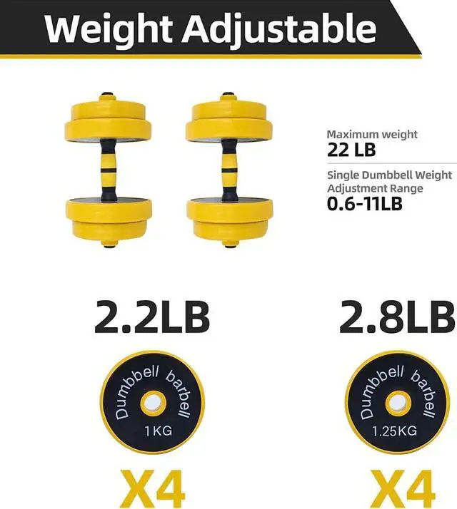 Alt view image 3 of 7 - Fuxion 22LB Adjustable Free 2-in-1 Set, Non-Slip Neoprene, Purpose, Home, Gym, Office | | Hand weights, Barbell 22 LB or 11 LB Dumbbell Pair, Yellow, grey, black