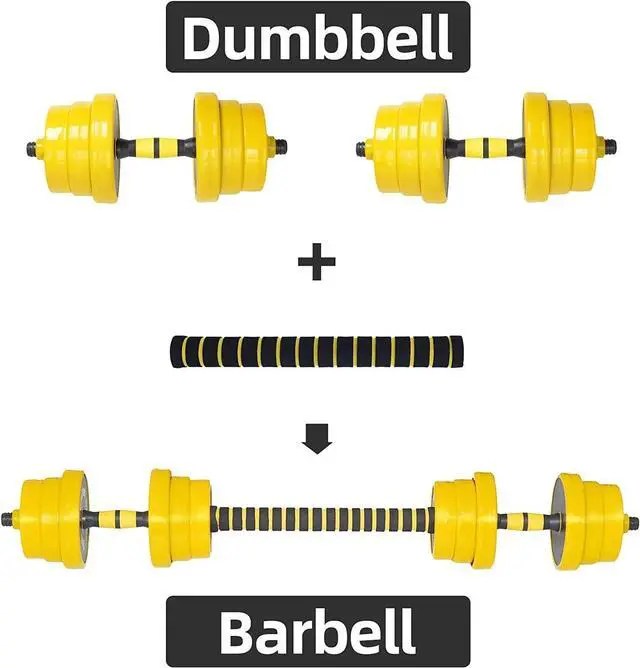 Alt view image 2 of 7 - Fuxion 22LB Adjustable Free 2-in-1 Set, Non-Slip Neoprene, Purpose, Home, Gym, Office | | Hand weights, Barbell 22 LB or 11 LB Dumbbell Pair, Yellow, grey, black