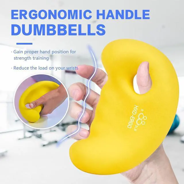 Alt view image 2 of 7 - Ergonomic Ear Dumbbells Weights-Neoprene Dumbbells Hand Weights Set for Pilates, Yoga, Strength Training, Jogging, Home Gym Workout for Women, Men(3 LBS / 4 LBS / 5 LBS/6 LBS/7 LBS/8 LBS)