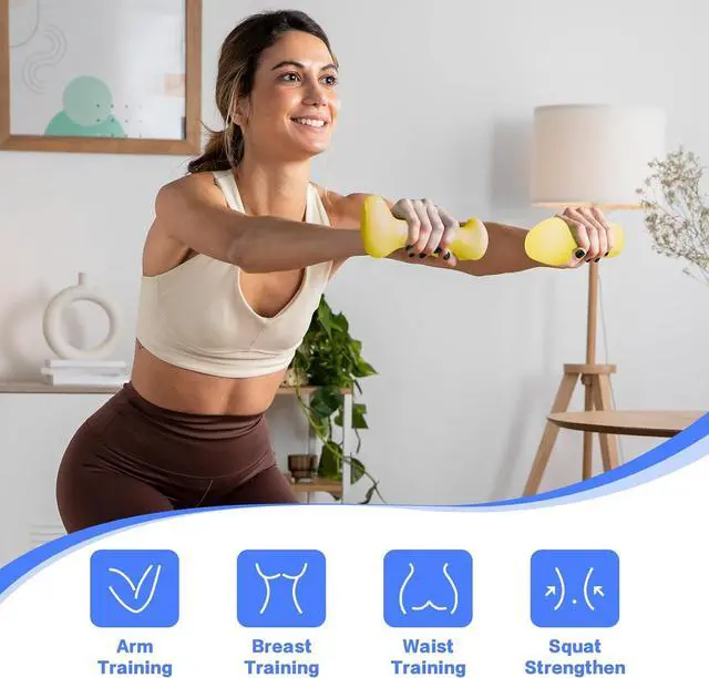 Alt view image 5 of 7 - Ergonomic Ear Dumbbells Weights-Neoprene Dumbbells Hand Weights Set for Pilates, Yoga, Strength Training, Jogging, Home Gym Workout for Women, Men(3 LBS / 4 LBS / 5 LBS/6 LBS/7 LBS/8 LBS)