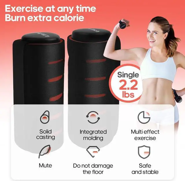 Alt view image 2 of 7 - Hand Weights for Walking, 2.2 lbs Dumbbells Set of 2 with Anti-Slip Foam Padding, Soft Grip Jogging Handweights for Fitness Training, Cardio Dumbbells 1kg/2.2lbs each
