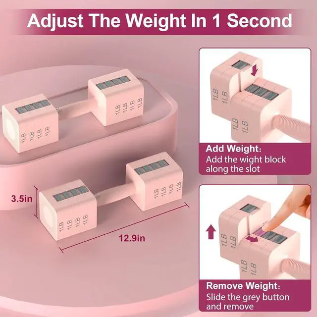 Alt view image 4 of 6 - Adjustable Dumbbells Set of 2, Hand Weights Sets with 5 Levels 3lb, 5lb, 7lb, 9lb, 11lb, Adjustable Weight Dumbbells for Women/Men Home Gym Full Body Workout