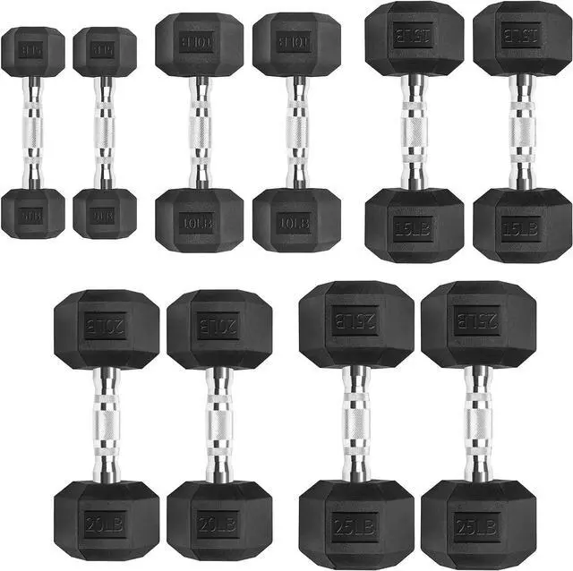 Alt view image 2 of 7 - 150 Pound Hex Dumbbell Set with Rubber Coated Dumbbells and Rack