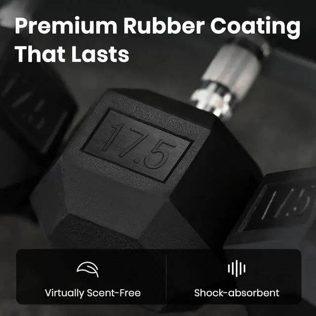 Alt view image 3 of 7 - LIONSCOOL Rubber Encased Hex Dumbbells in Pairs or Single, Hand Dumbbell Weight with Metal Handle for Strength Training, Resistance Training, Build Muscle and Full Body Workout, 5-65lbs