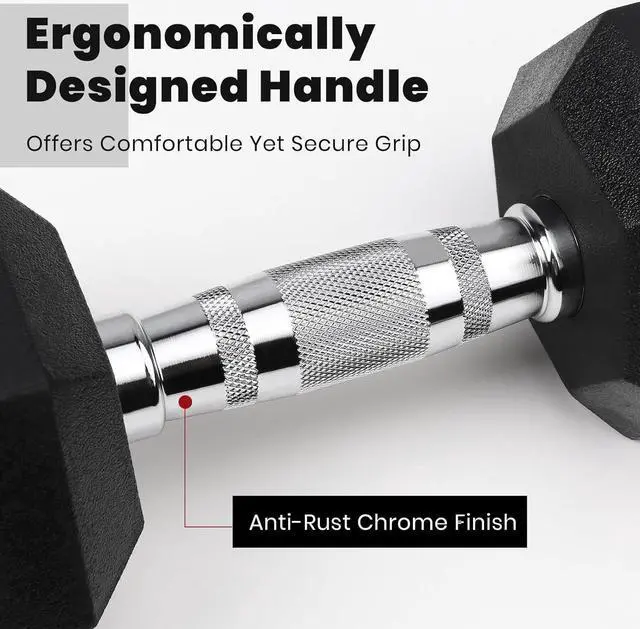 Alt view image 5 of 7 - LIONSCOOL Rubber Encased Hex Dumbbells in Pairs or Single, Hand Dumbbell Weight with Metal Handle for Strength Training, Resistance Training, Build Muscle and Full Body Workout, 5-65lbs