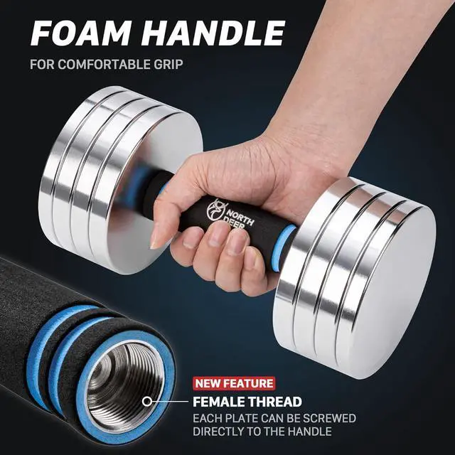 Alt view image 5 of 7 - Northdeer V2.0 Upgraded Adjustable Steel Dumbbells 40LB / 60LB - 2 in 1 Dumbbell Barbell Set for Home Gym Workout - Compatible with V1.0 Dumbbells