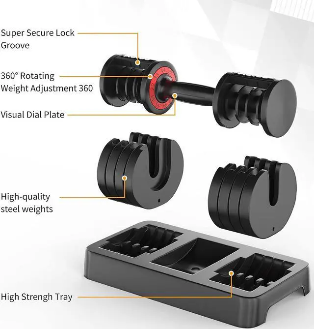 Alt view image 2 of 7 - SKOK 25/55 lbs Pair Adjustable Dumbbells Set, Adjustable Weights Dumbbells Set for Men and Women with Anti-Slip Fast Adjust Weight by Turning Handle,Black Dumbbell with Tray