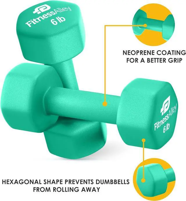 Alt view image 3 of 7 - Neoprene Coated Workout Dumbbells set of 2  Anti Roll, Non Slip with Smooth Grip Fitness & Exercise Dumbbells  Hexagon Shaped Hand Weights for Women & Men  Best Choice for Gyms & home use