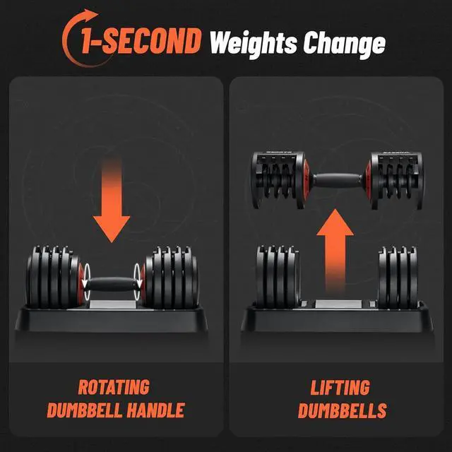 Alt view image 5 of 6 - 25/55 lbs Pair Adjustable Dumbbell Set, Adjust Dumbbell Weight for Exercises Pair Dumbbells for Men and Women in Home