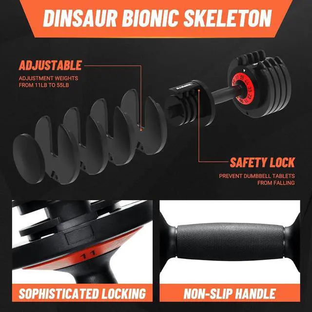 Alt view image 4 of 6 - 25/55 lbs Pair Adjustable Dumbbell Set, Adjust Dumbbell Weight for Exercises Pair Dumbbells for Men and Women in Home