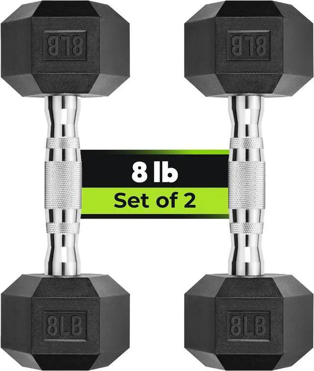 Main image of Hex Dumbbell Set, 3-50 lb Rubber Encased Exercise & Fitness Dumbbells, Weights Dumbbells Set of 2, Hand Weight for Strength Training (Single, Pair, Set)