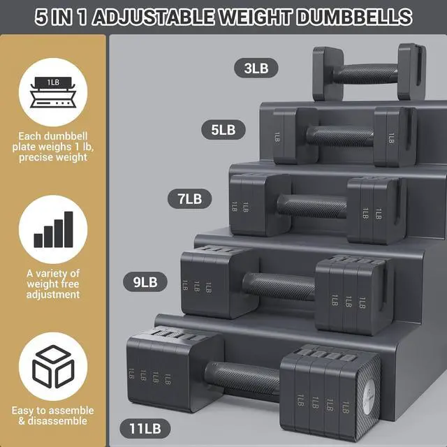 Alt view image 2 of 7 - Adjustable Dumbbells Hand Weights Set: Sportneer 5 in 1 Weight Adjustment 10 LB Dumbbells Set of 2 Free Weights Fast Adjust Dumbbell Weight Set for Women Men Home Gym Exercise Workout Strength