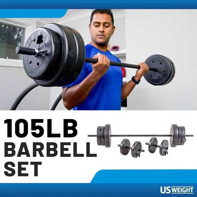 Alt view image 2 of 7 - US Weight 105 Pound Weight Set with Barbell - Home Gym Workout Equipment
