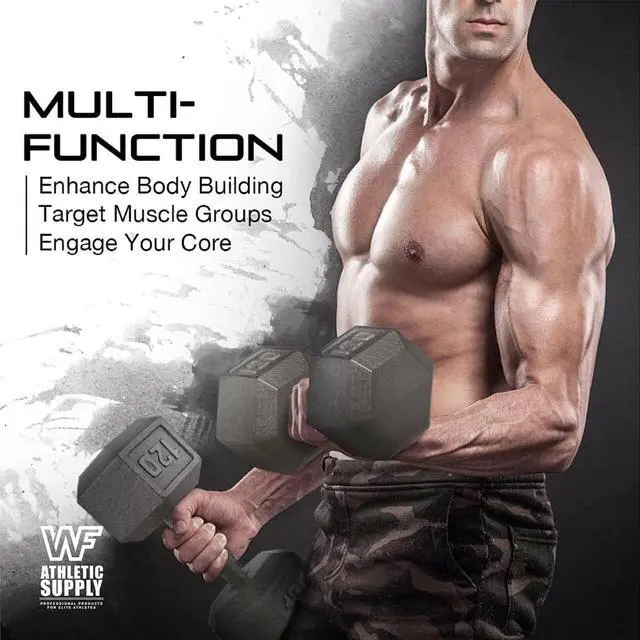 Alt view image 5 of 7 - WF Athletic Supply Cast Iron Dumbbell Set, Solid Hexagon Grey Dumbbell Set, Strength Training Free Weights for Women & Men