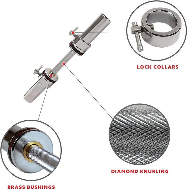 Alt view image 3 of 7 - Sunny Health & Fitness Olympic Single Barbell Bar, 20" Heavy Duty Dumbell Handle with Locking Ring Collars, Loadable Sleeve, Brass Brushing, Fit 2 Inch Standard Weight Plate, Chrome, OB-20