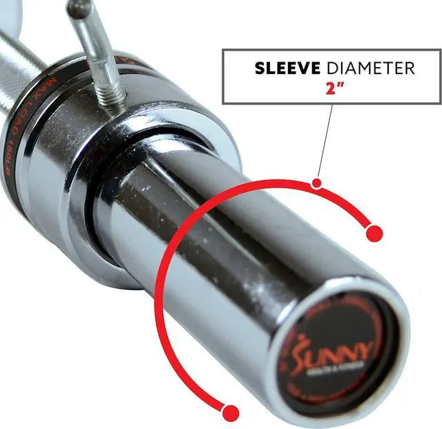 Alt view image 5 of 7 - Sunny Health & Fitness Olympic Single Barbell Bar, 20" Heavy Duty Dumbell Handle with Locking Ring Collars, Loadable Sleeve, Brass Brushing, Fit 2 Inch Standard Weight Plate, Chrome, OB-20
