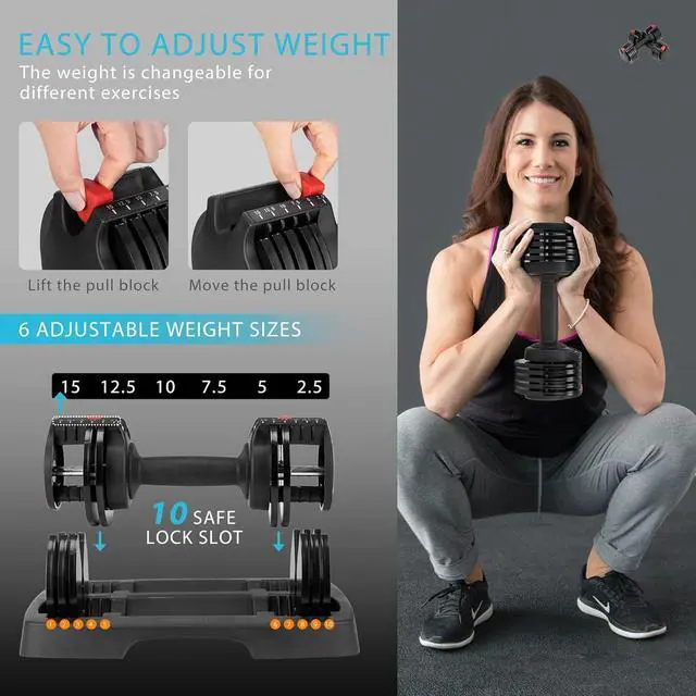 Alt view image 3 of 7 - VIVOHOME 2.5 lbs to 15 lbs Adjustable Weights Dumbbells Set of 2 with Anti-Slip Handle and Tray Multiweight Options Workout Equipment for Men Women Home Gym Office