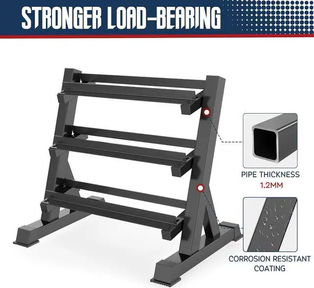 Alt view image 4 of 7 - YOLEO 1100LBS Dumbbell Rack- Adjustable 3 Tier Weight Rack for Home Gym, Heavy Duty Weight Storage Organizer Dumbbell Storage Stand Holder(Rack Only)