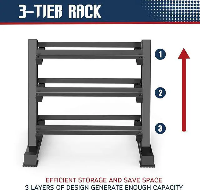 Alt view image 6 of 7 - YOLEO 1100LBS Dumbbell Rack- Adjustable 3 Tier Weight Rack for Home Gym, Heavy Duty Weight Storage Organizer Dumbbell Storage Stand Holder(Rack Only)