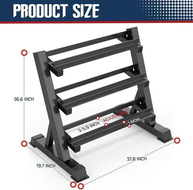 Alt view image 7 of 7 - YOLEO 1100LBS Dumbbell Rack- Adjustable 3 Tier Weight Rack for Home Gym, Heavy Duty Weight Storage Organizer Dumbbell Storage Stand Holder(Rack Only)