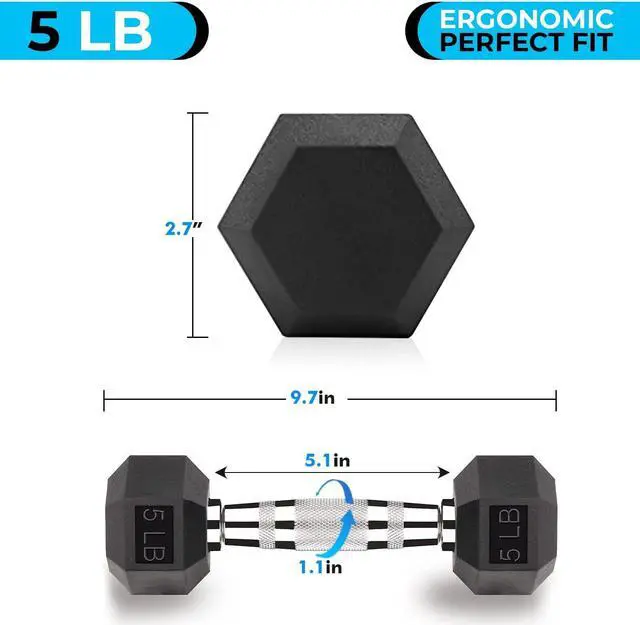 Alt view image 5 of 6 - Exercise & Fitness Dumbbells Free Weights Dumbbells Hex Dumbbells (5 lbs pair)