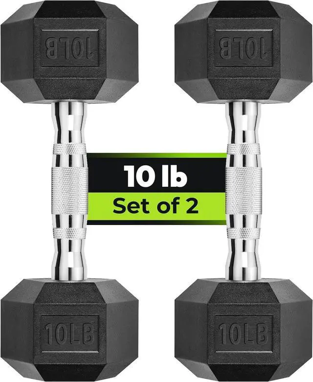 Main image of Hex Dumbbell Set, 3-50 lb Rubber Encased Exercise & Fitness Dumbbells, Weights Dumbbells Set of 2, Hand Weight for Strength Training (Single, Pair, Set)